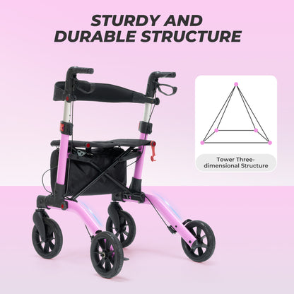 MaxKare Rollator Walker with Seat, Foldable 4 Wheel Rolling Medical Walker, Purple