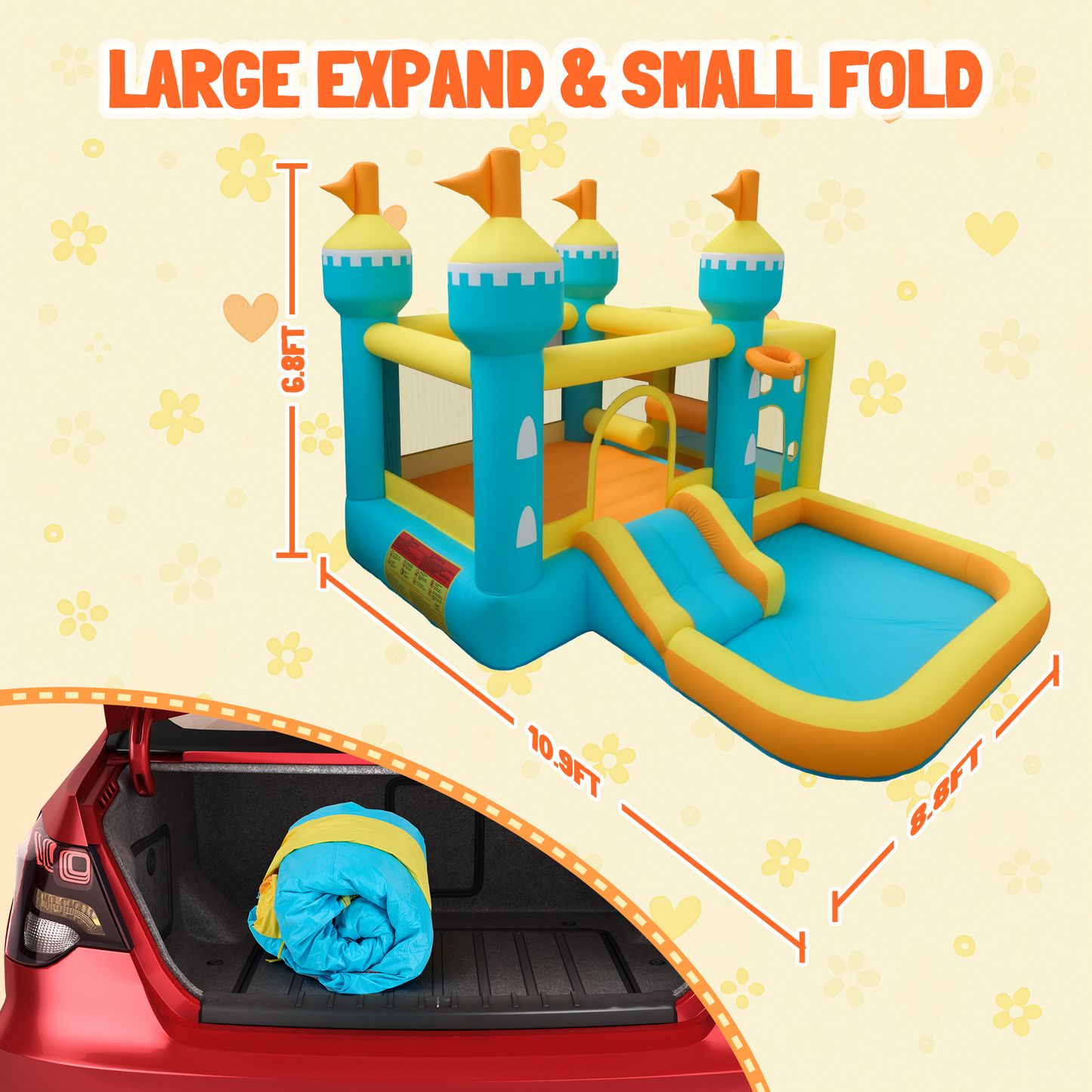 MaxKare Inflatable Bounce House, Castle-Themed Inflatable Bounce House - 5-in-1 Play Zones, 240lbs Capacity, FCC & CPC Certified, Blue/Yellow