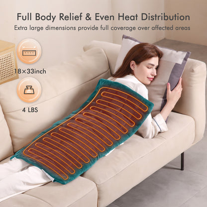 MaxKare Full Weighted Heating Pad for Back Pain & Cramps Relief, 18" X 33" Fast Heating Pad for Neck Shoulder Relief-Light Blue