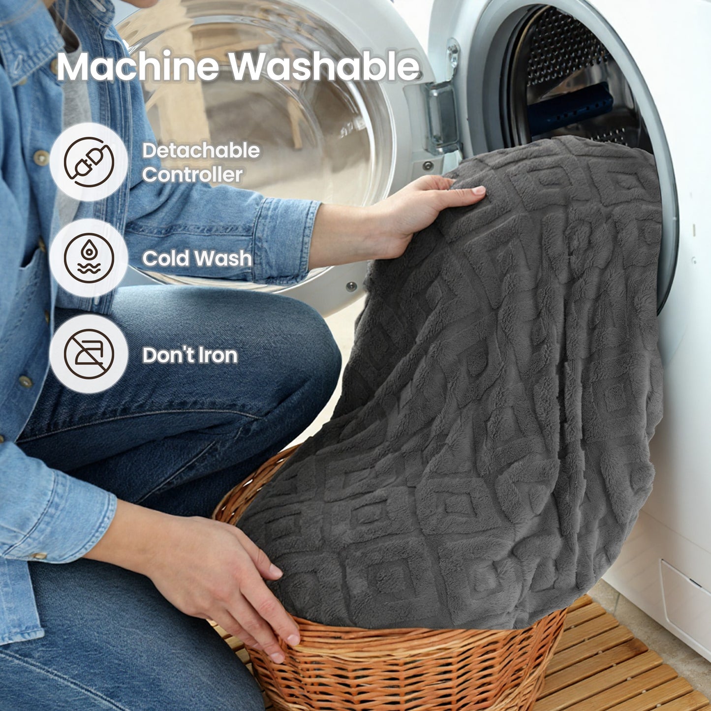 MaxKare Electric Heated Blanket with ETL Certified, 6 Heating Levels, 10H Auto off, Faux Fur & Shu Velvet, 72" x 84" Gray