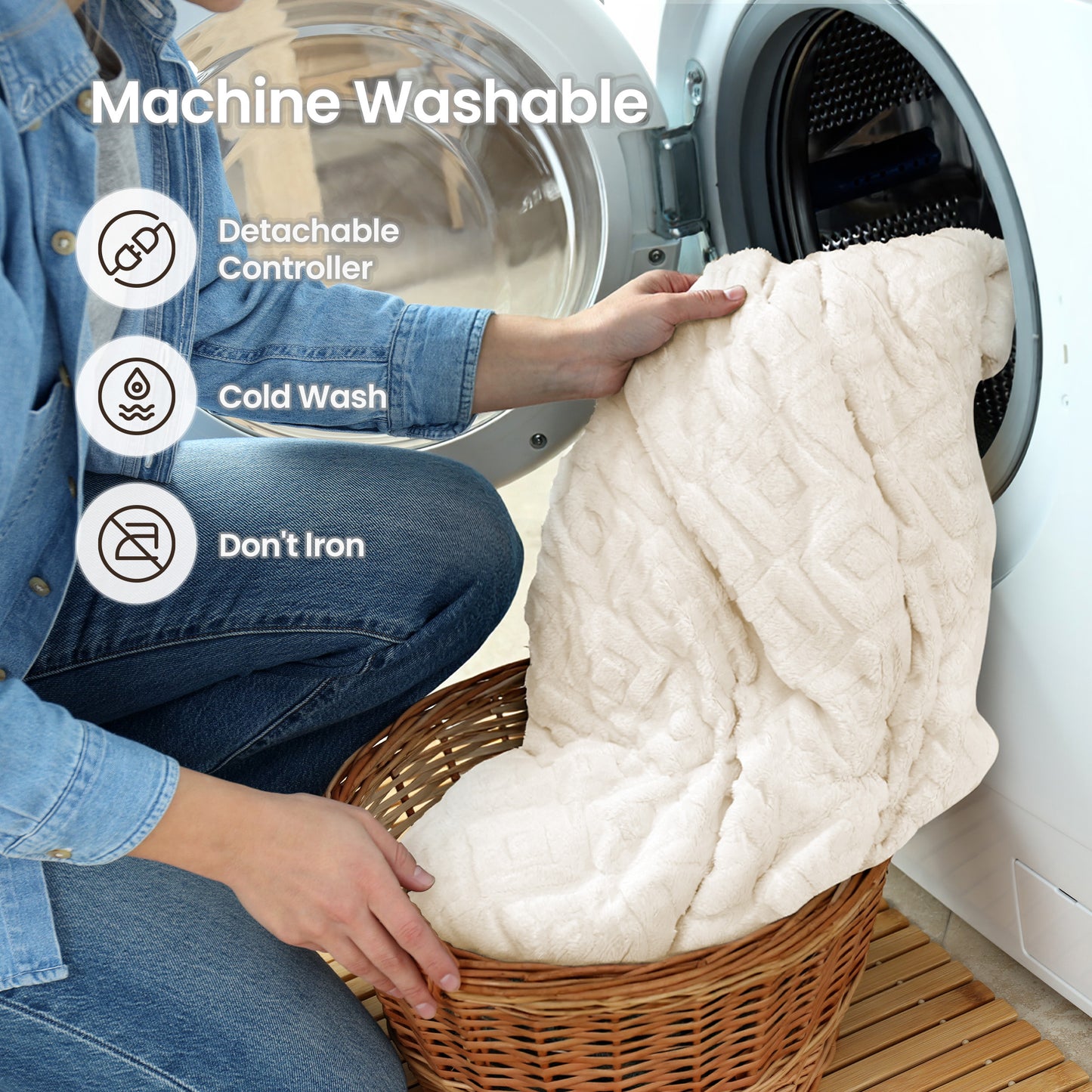 MaxKare Electric Heated Blanket with Faux Fur & Shu Velvet, 6 Heating Levels, 10H Auto off, ETL Certified, White