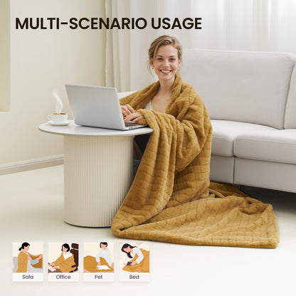 MaxKare Heated Blanket Full Size with 6 Heat Settings, 10H Auto-off, Faux Fur/Flannel, Plaid Pattern Winter Blanket