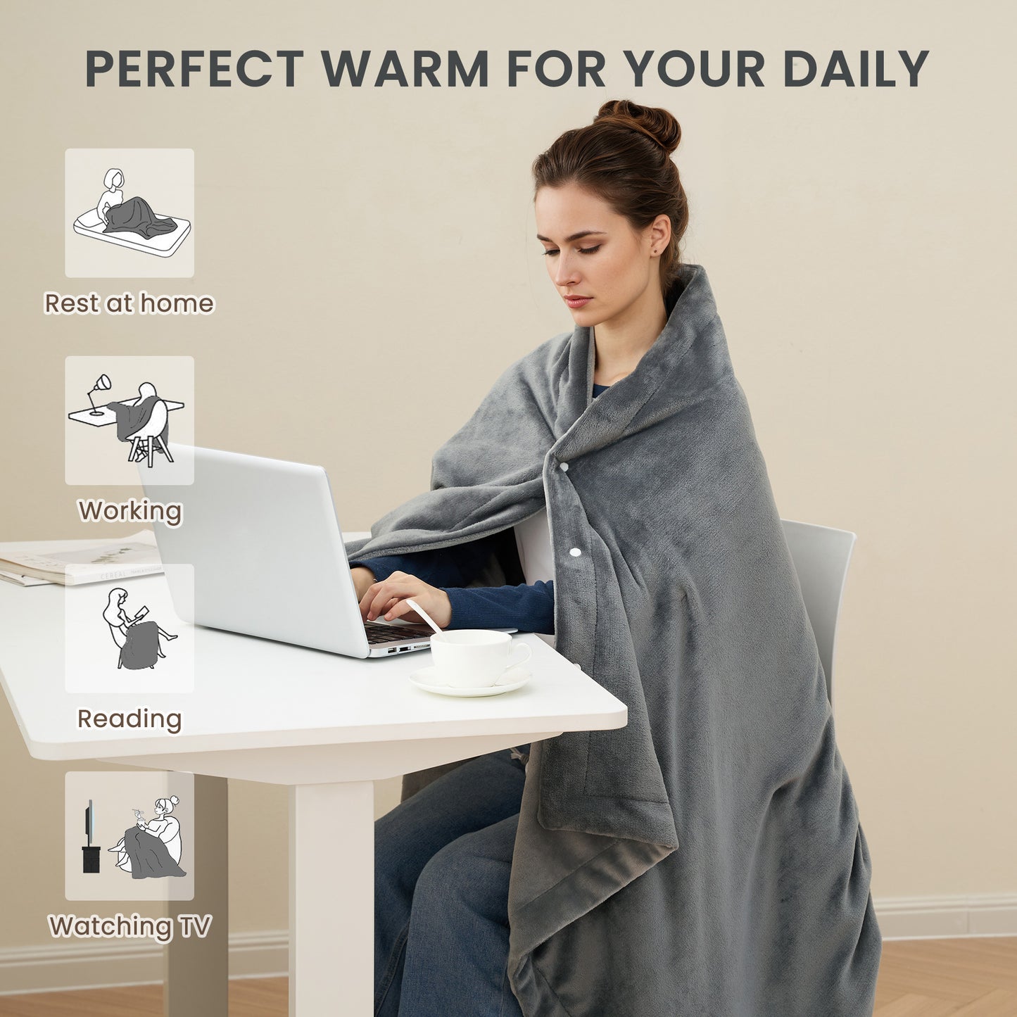 MaxKare Heated Throw Blanket 50" x72", 6 Heat Levels, 4H Auto-off, 3 Button Adjust Fix, OEKO TEX Certified, Dual Soft Flannel, Light & Dark Gray