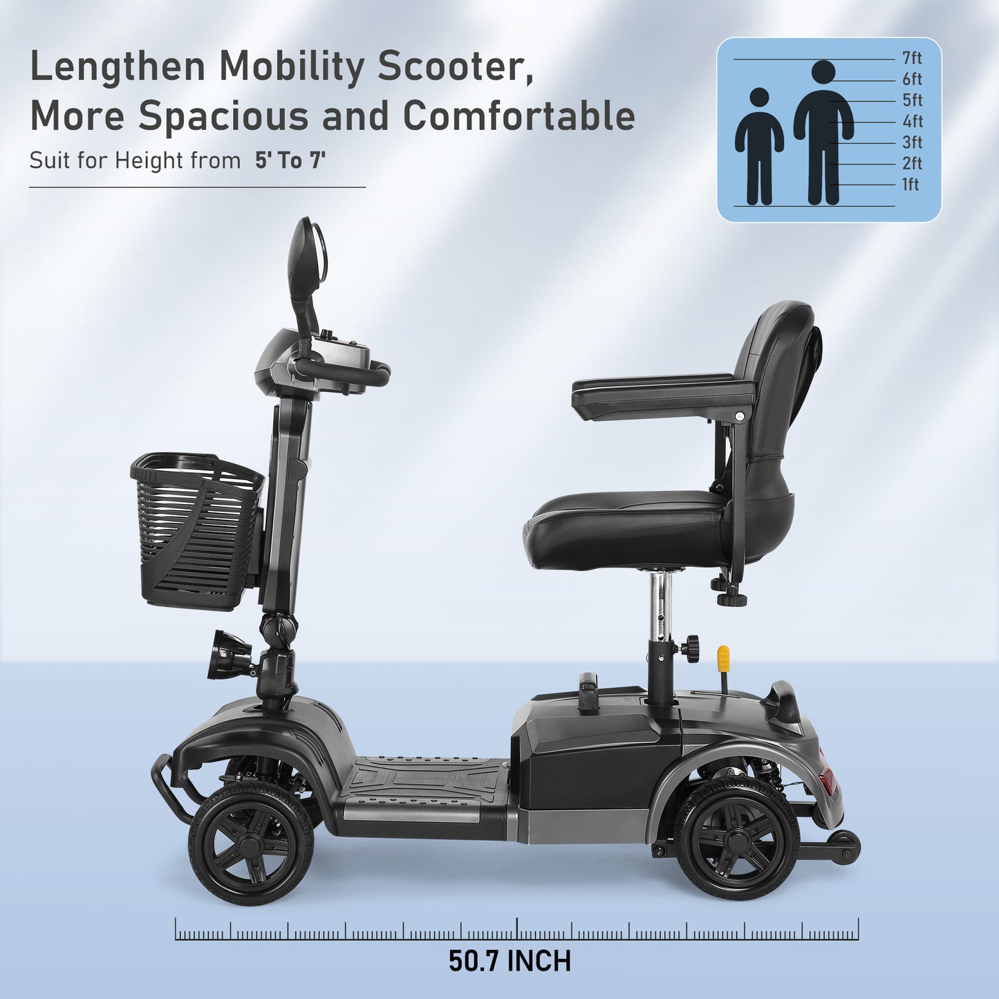 MaxKare 4-Wheel Mobility Scooter for Seniors, Thickened Seat, Foldable Powered Mobile Wheelchair with Light & Basket for Travel, 330lbs, Gray