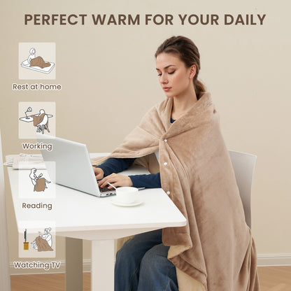MaxKare Heated Throw Blanket, OEKO TEX Certified,  Electric Blanket with 6 Heat Levels, 4H Auto-off, 3 Button Adjust Fix, Beige & Linen Flannel, 50" x 72"