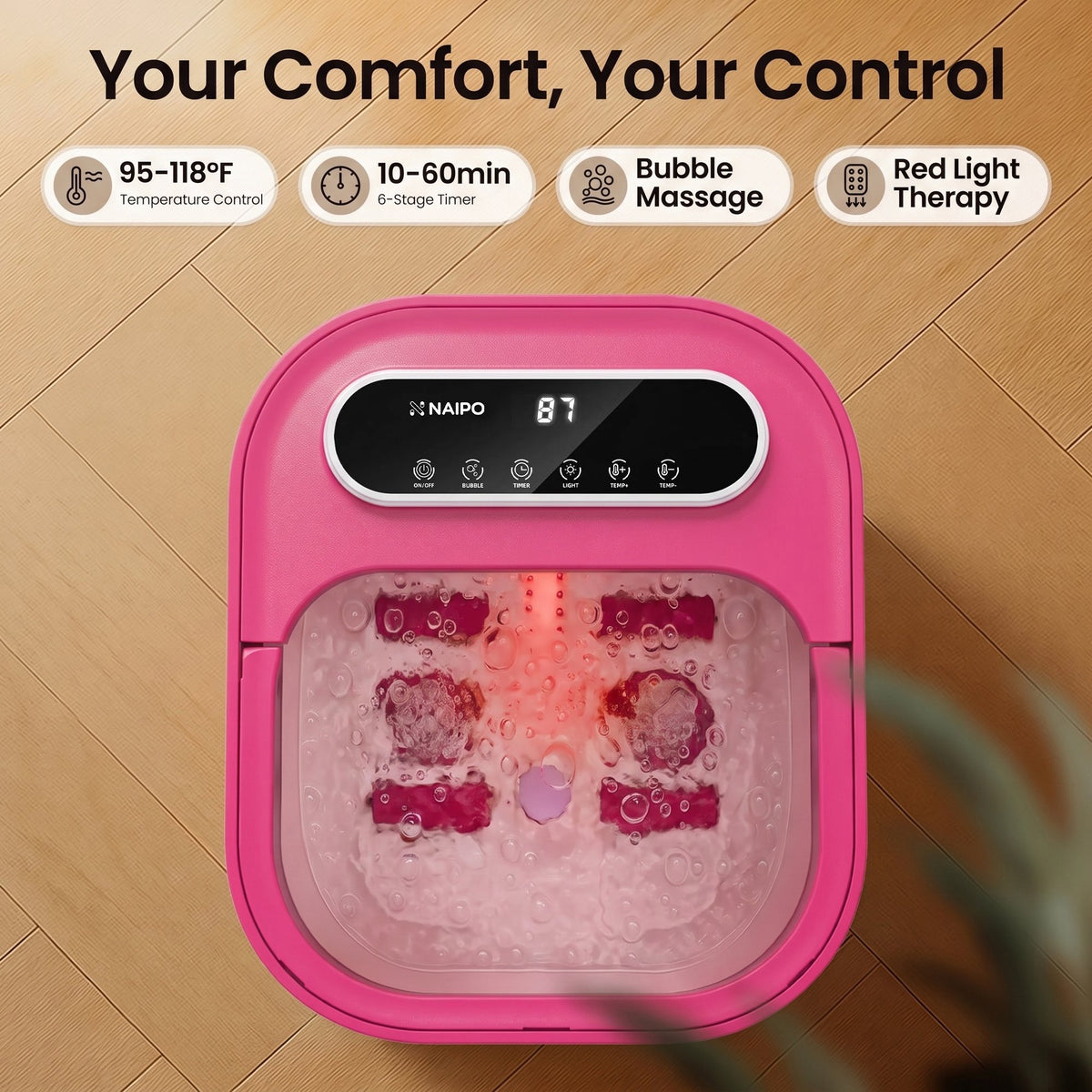 MaxKare Collapsible Foot Spa with Massager and Heat Bubbles Vibration 3 in 1, Foot Spa Massager, Pink