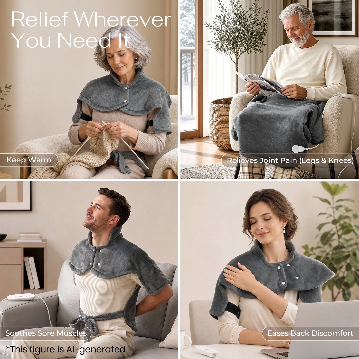 MaxKare Ultra Soft Heating Pad for Shoulder & Arm – 24" x 33", 4 Heat Settings & 2-Hour Auto Shut-off, for Full Body Stress Relief – Gray