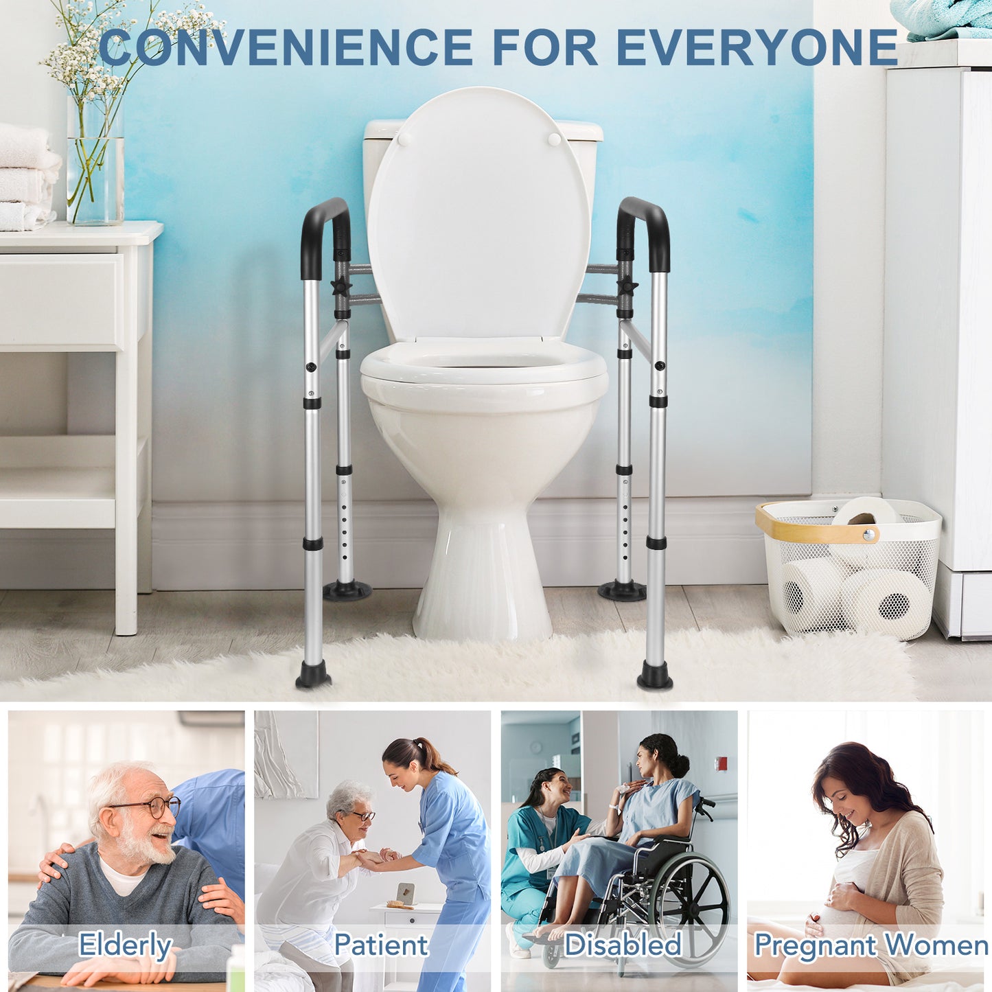 MaxKare Toilet Safety Rail for Elderly and Handicap, Adjustable Height & Width, Stand Alone Lightweight Aluminum Toilet Safety Frame, Supports up to 300Lbs