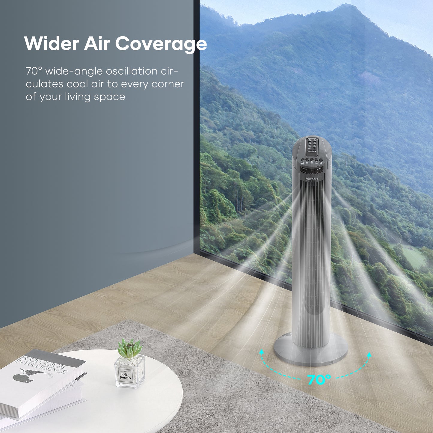 MaxKare 30" Tower Fan 70 Oscillating Cooling Fan with Remote Control, 7.5H Timer, Gray