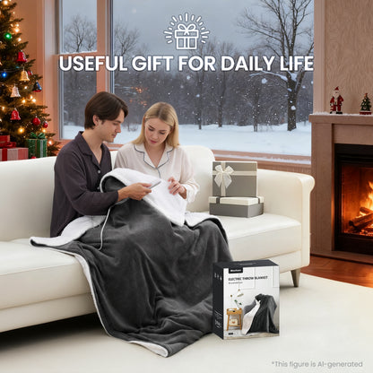 MaxKare 50" x 60" Electric Throw Blanket with 6 Heating Levels & 1-5H Auto-off, Machine Washable Flannel & Sherpa, Dark Gray & White