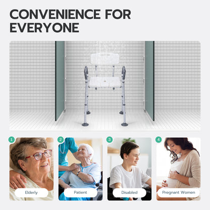MaxKare Multi-functional Shower Chair with Commode Bucket, Bedside Commode Chair, Raised Toilet Seat, Adjustable Height, Max Weight 300Lbs