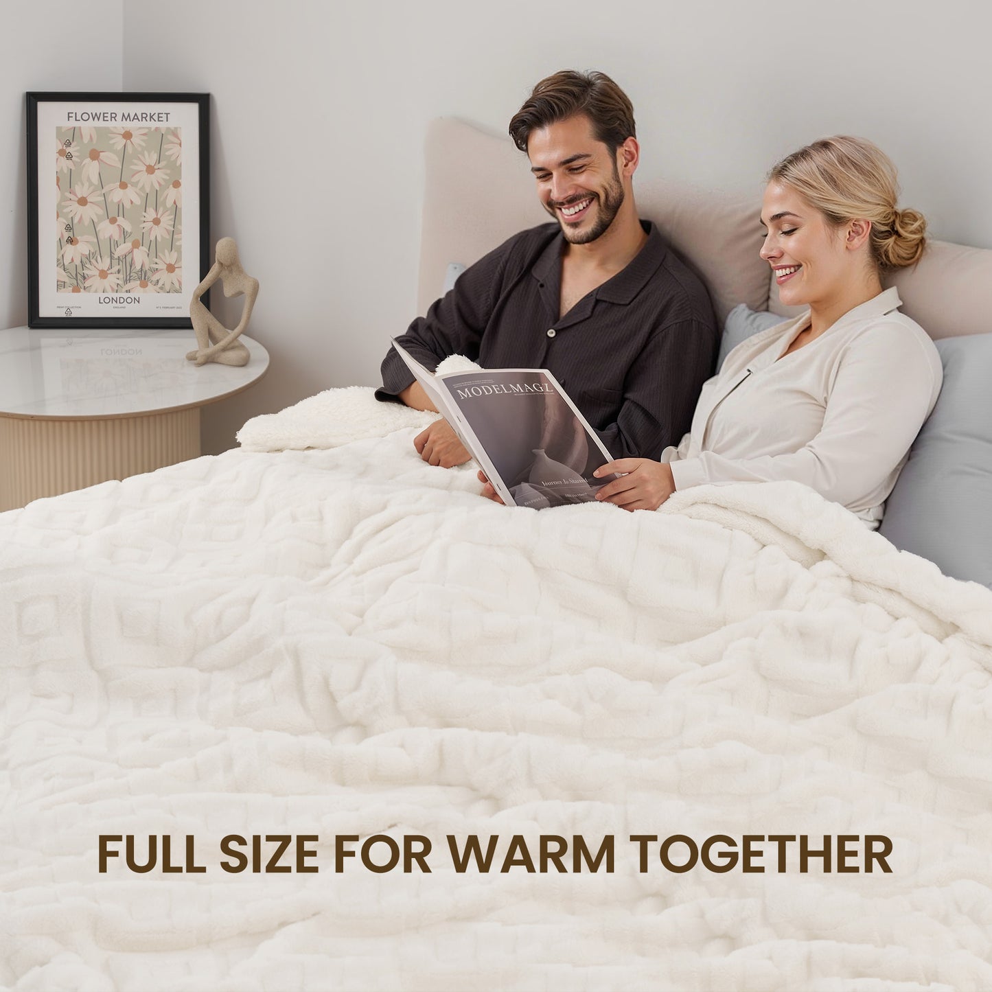 MaxKare Electric Heated Blanket with Faux Fur & Shu Velvet, 6 Heating Levels, 10H Auto off, ETL Certified, White