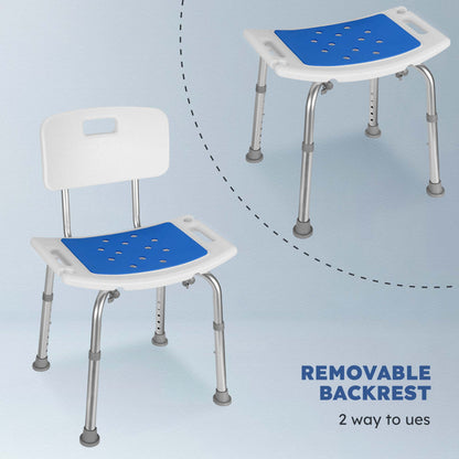 MaxKare Shower Chair with Back, Adjustable Height, Max Weight 300lbs