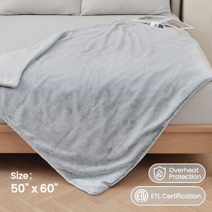 MaxKare Heated Blanket, Electric Throw Blanket with 6 Heating Levels & 4 Hours Timer, Soft Faux Fur & Flannel, 50" x 60" Gray & White