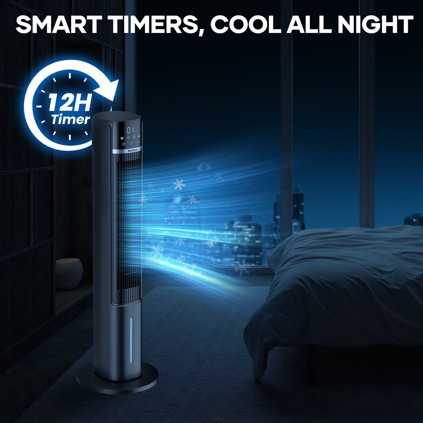 MaxKare 40" Air Cooler, 3 Modes 12H Timers Oscillating Tower Fan Black
