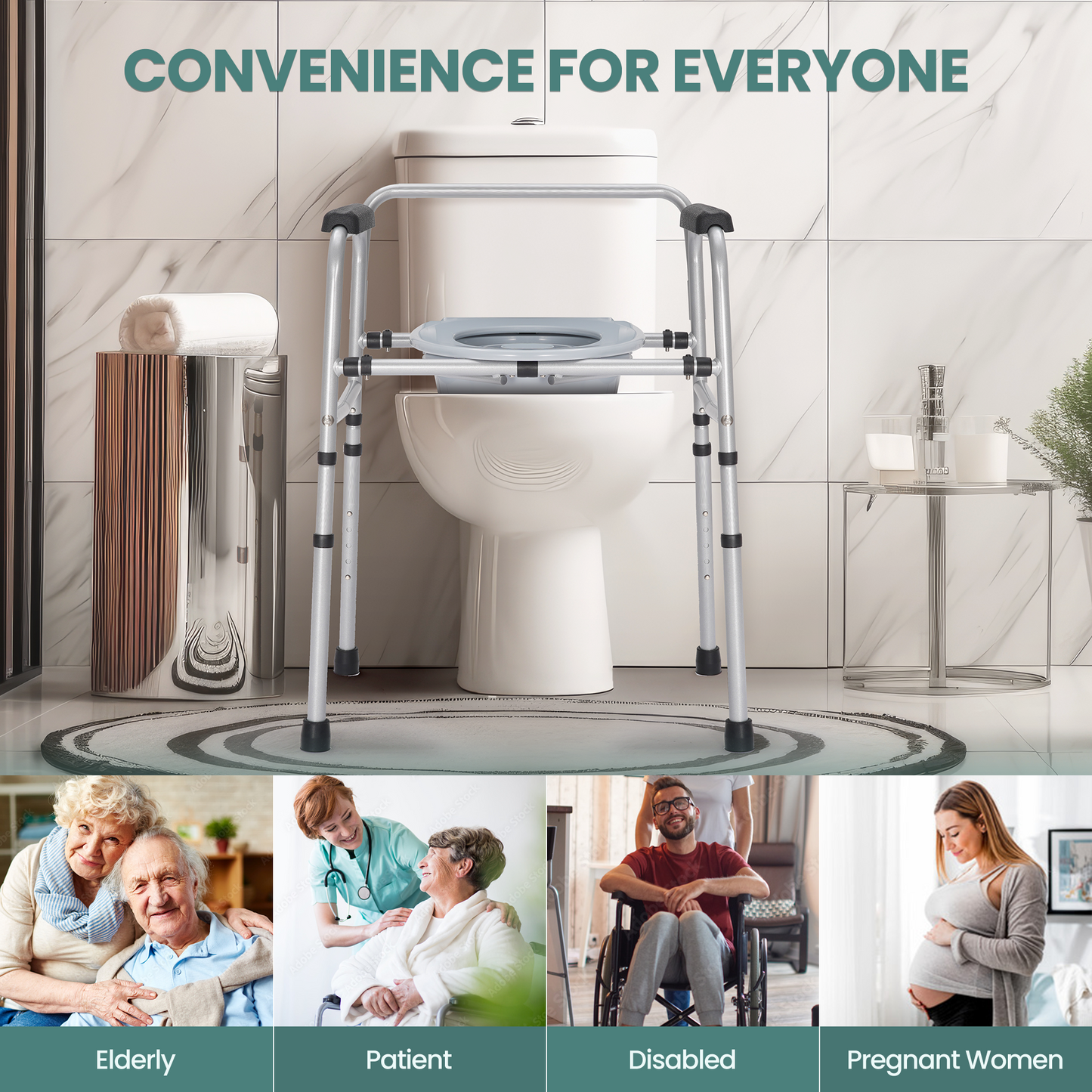 MaxKare 3 in 1 Bedside Commode Chair, Used as Raised Toilet Seat, Shower Chair, Toilet, with Handle, Removable Bucket, Adjustable Height, Support up to 300lbs