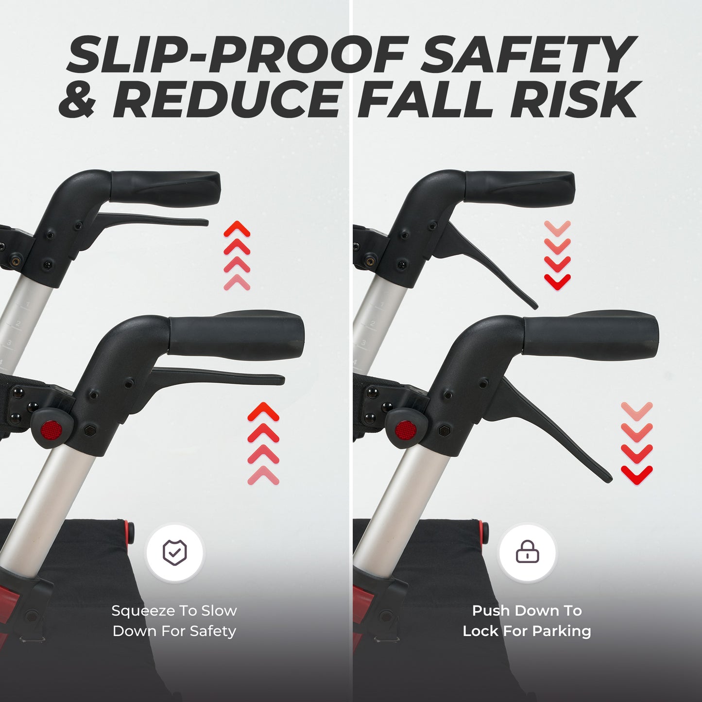 MaxKare Rollator Walker with Seat, Foldable 4 Wheel Rolling Medical Walker, Red