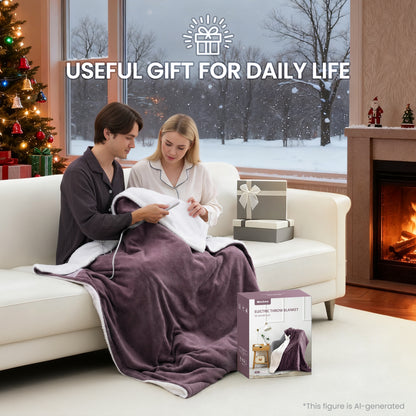 MaxKare 50" x 60" Electric Throw Blanket with 6 Heating Levels & 1-5H Auto-off, Machine Washable Flannel & Sherpa, Purple & White