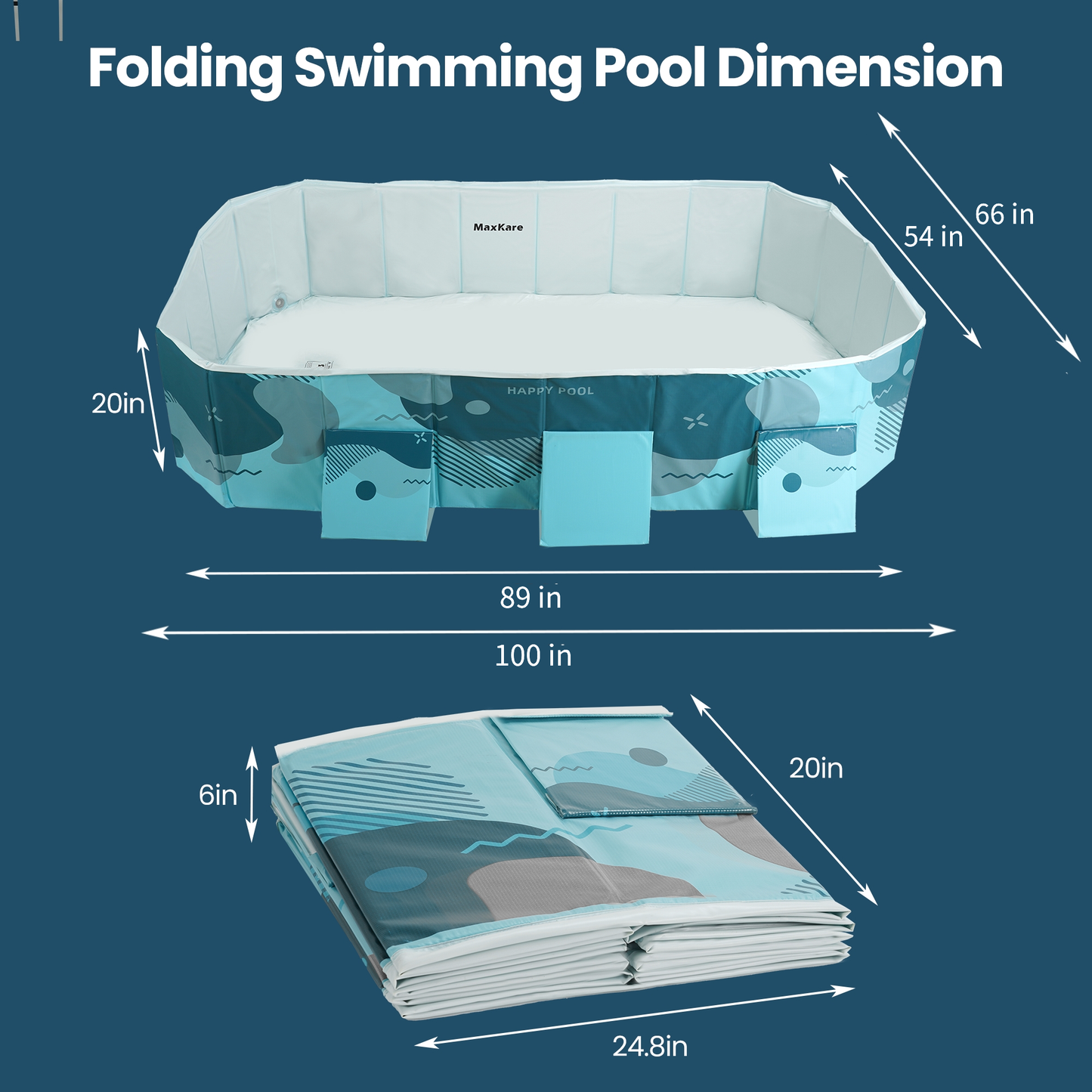 MaxKare Rectangular Inflatable-free Foldable Swimming Pool, Outdoor Backyard Family & Kids Play Pool, Green, 100"