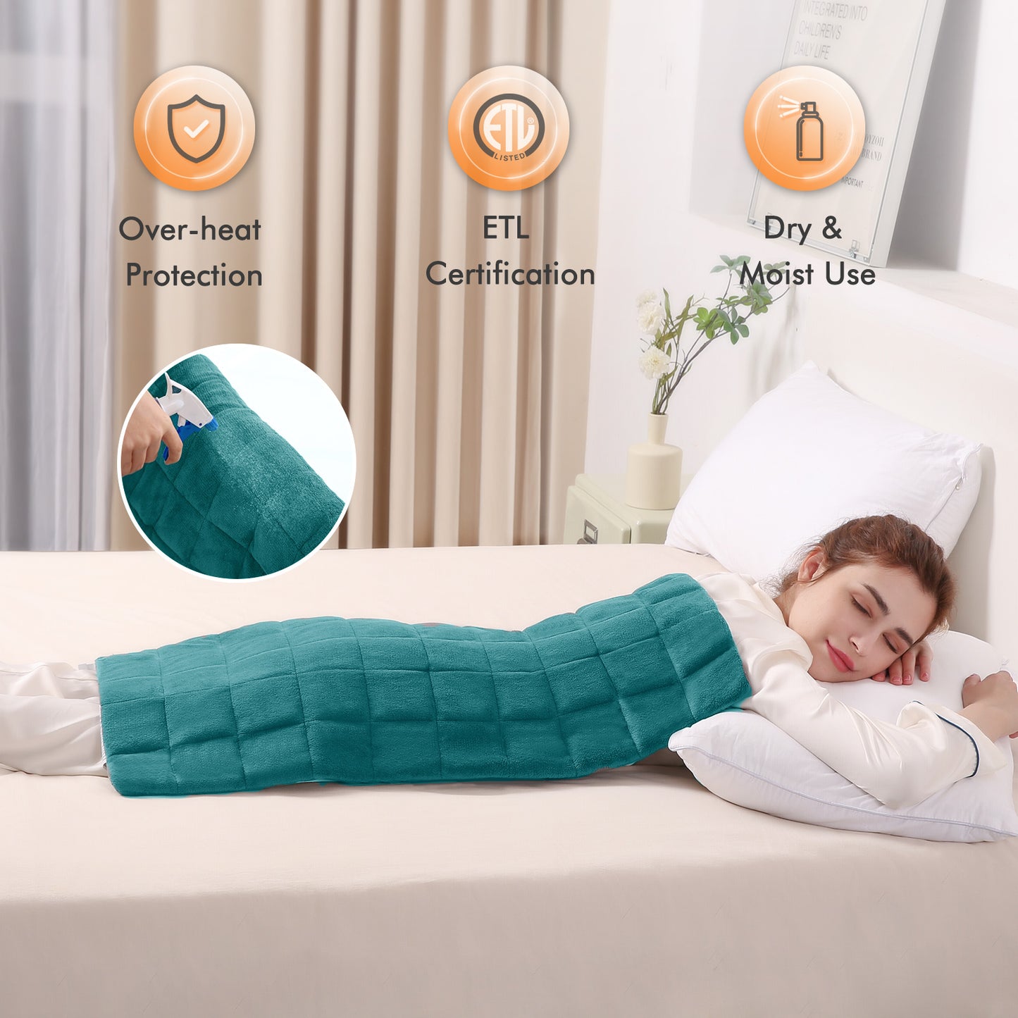 MaxKare Full Weighted Heating Pad for Back Pain & Cramps Relief, 18" X 33" Fast Heating Pad for Neck Shoulder Relief-Light Blue