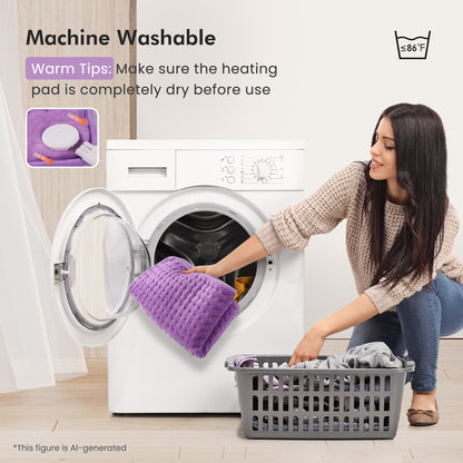 Ultra-Wide Microplush Heating Pads for Full Body 33"x18", 6 Heating Settings and Auto Shut-Off, Purple