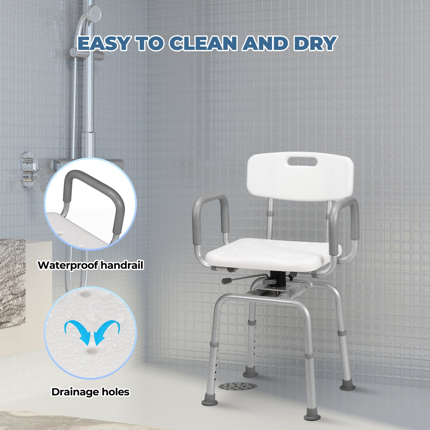 MaxKare 360° Swivel Shower Chair with Back and Arms