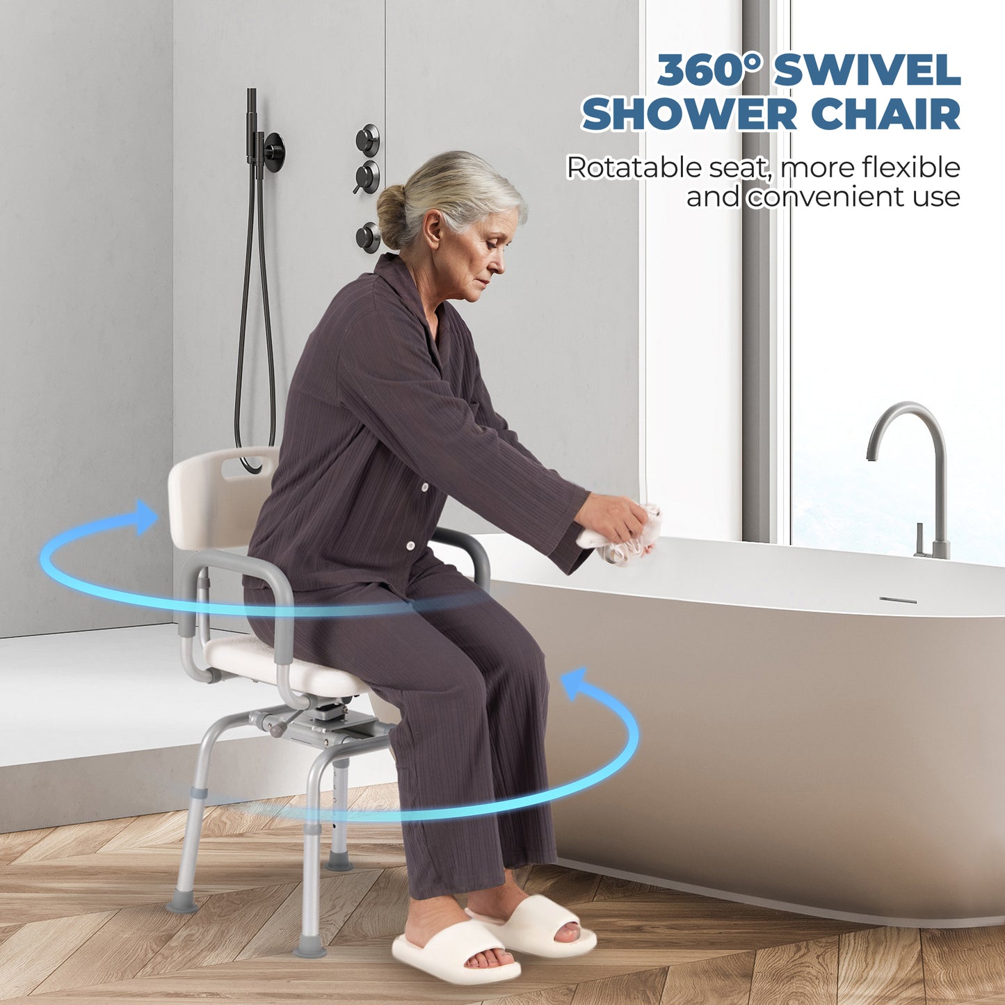 MaxKare 360° Swivel Shower Chair with Back and Arms