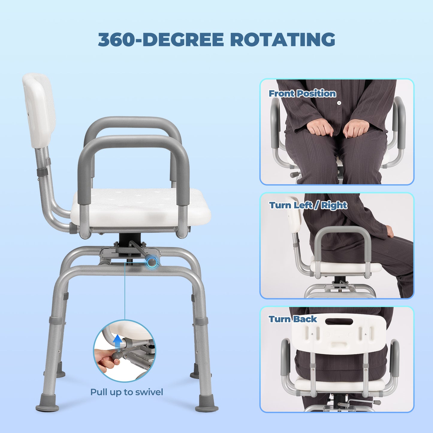 MaxKare 360° Swivel Shower Chair with Back and Arms