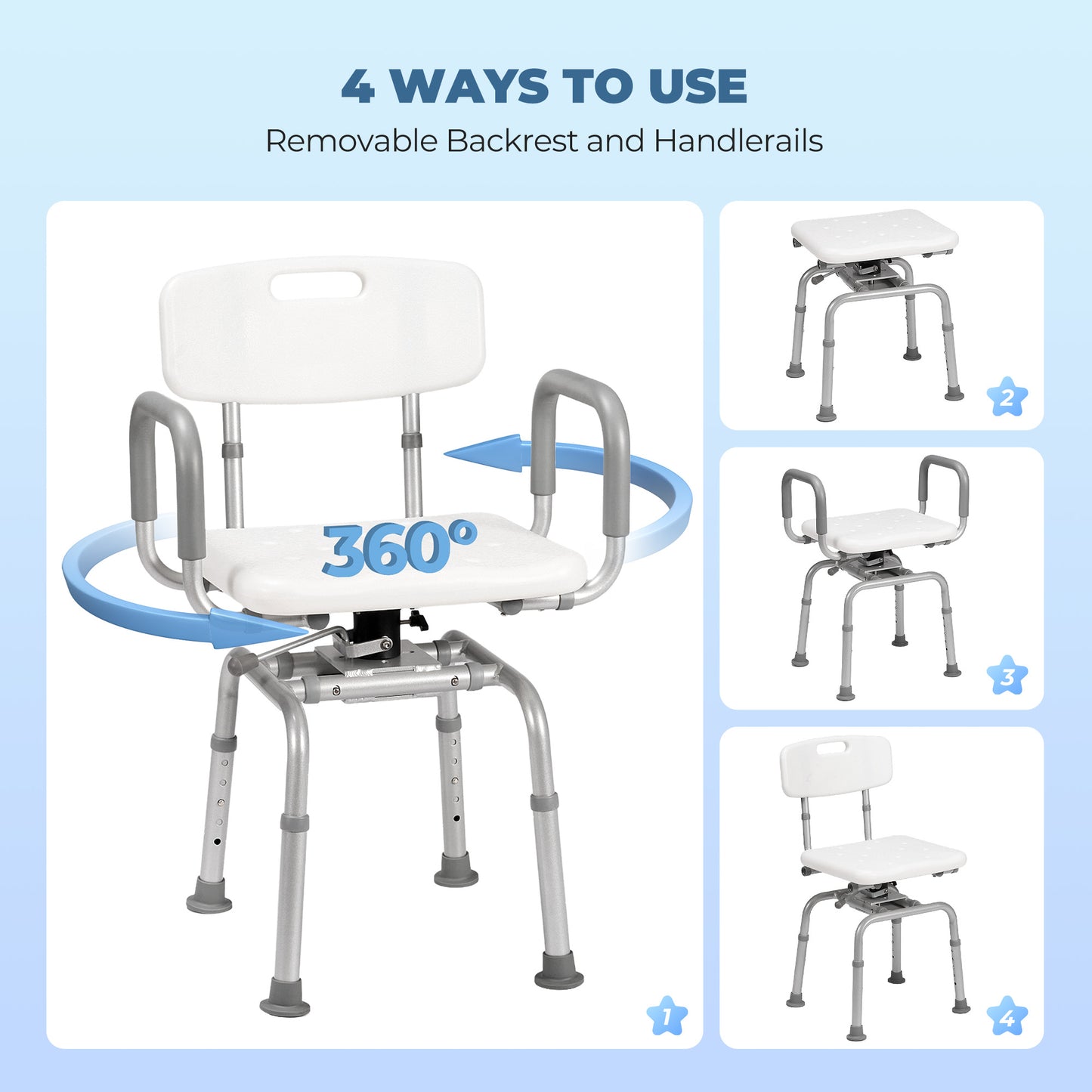 MaxKare 360° Swivel Shower Chair with Back and Arms
