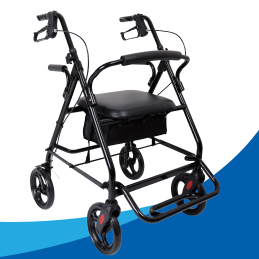 Load image into Gallery viewer, Transport Rollator Walker with Seat, 4 Wheels, Storage Bag, 300lbs Weight Capacity, Black
