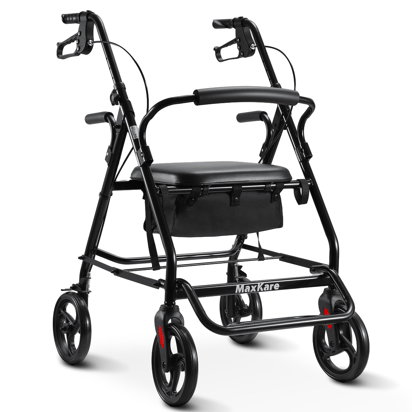 MaxKare Rollator Walker 8" Wheels with Seat & Padel for Seniors, Use as Transport Wheelchair or Walker, Removable Armrest & Backrest, Foldable, Supports up to 300Lbs, Adjustable Handles