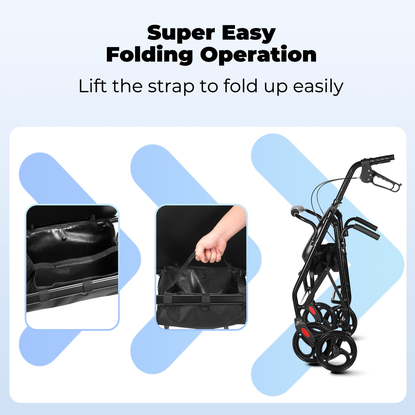 MaxKare Rollator Walker 8" Wheels with Seat & Padel for Seniors, Use as Transport Wheelchair or Walker, Removable Armrest & Backrest, Foldable, Supports up to 300Lbs, Adjustable Handles