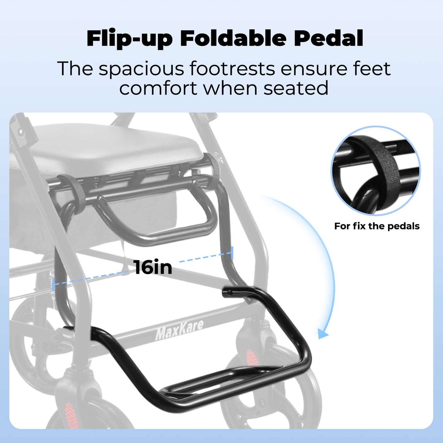 MaxKare Rollator Walker 8" Wheels with Seat & Padel for Seniors, Use as Transport Wheelchair or Walker, Removable Armrest & Backrest, Foldable, Supports up to 300Lbs, Adjustable Handles