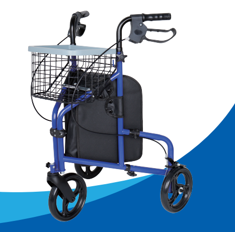Load image into Gallery viewer, Foldable 3 Wheel Rollator, with Basket, Tray, Storage Bag, 300lbs Weight Capacity, Black
