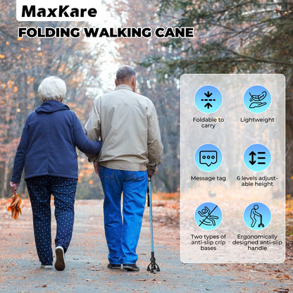 MaxKare Folding Walking Canes with Comfort Grip, 37"-41" Adjustable - Blue