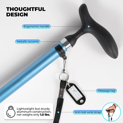 MaxKare Folding Walking Canes with Comfort Grip, 37"-41" Adjustable - Blue