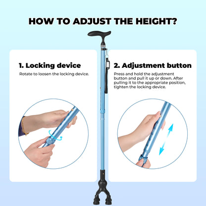 MaxKare Folding Walking Canes with Comfort Grip, 37"-41" Adjustable - Blue