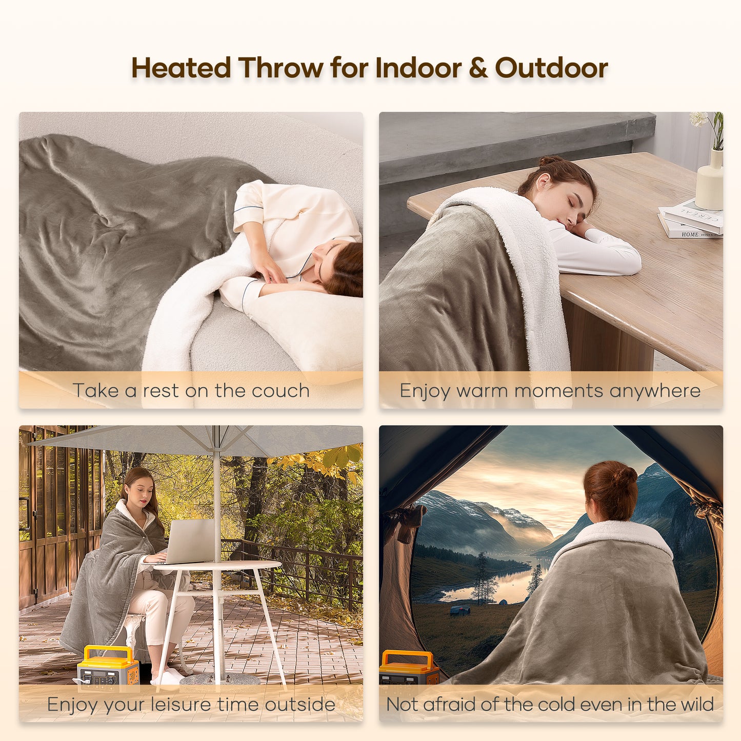 Maxkare 50" x 60" Electric Throw Blanket with 6 Heating Levels & 4H Auto-off, Machine Washable, Linen & White