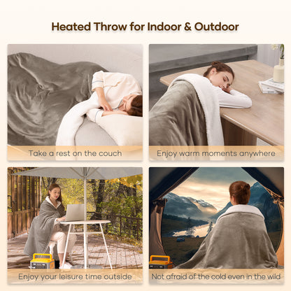 Maxkare 50" x 60" Electric Throw Blanket with 6 Heating Levels & 4H Auto-off, Machine Washable, Linen & White