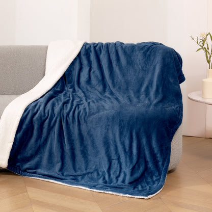 MaxKare Electric Throw Blanket 50" x 60" with 6 Heating Levels & 5 Timer Settings, ETL Certification, Flannel & Sherpa, Blue & White