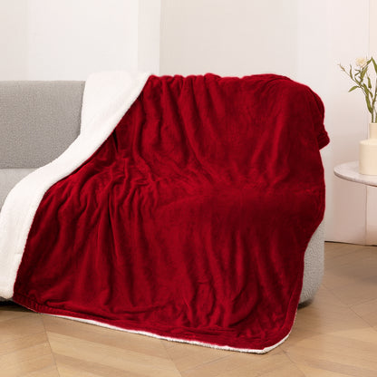 MaxKare Electric Throw Blanket 50" x 60" with 6 Heating Levels & 5 Timer Settings ETL Certification, Flannel & Sherpa, Red & White