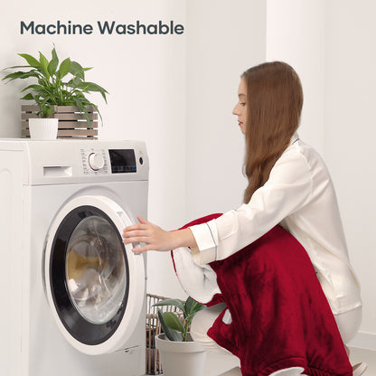 MaxKare Electric Throw Blanket 50" x 60" with 6 Heating Levels & 5 Timer Settings ETL Certification, Flannel & Sherpa, Red & White