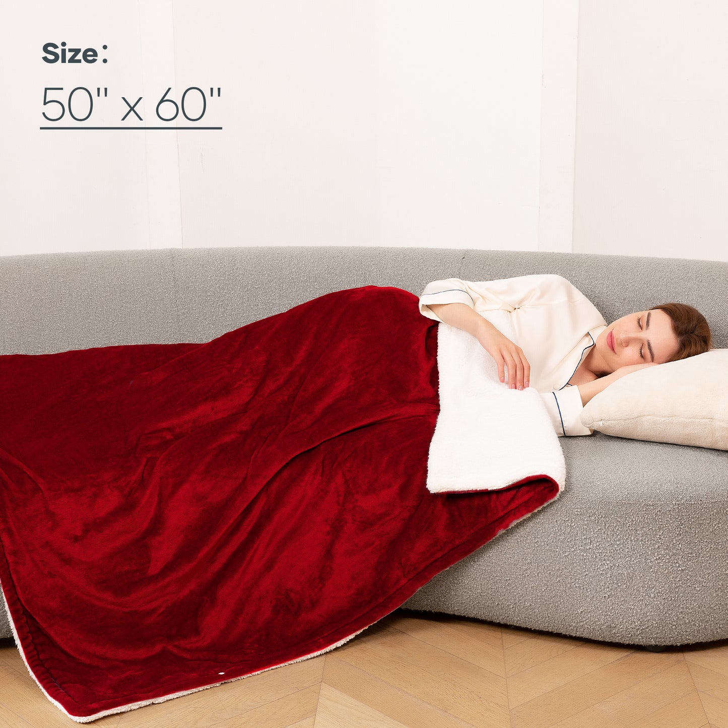 MaxKare Electric Throw Blanket 50" x 60" with 6 Heating Levels & 5 Timer Settings ETL Certification, Flannel & Sherpa, Red & White