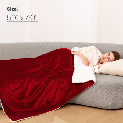 MaxKare Electric Throw Blanket 50" x 60" with 6 Heating Levels & 5 Timer Settings ETL Certification, Flannel & Sherpa, Red & White