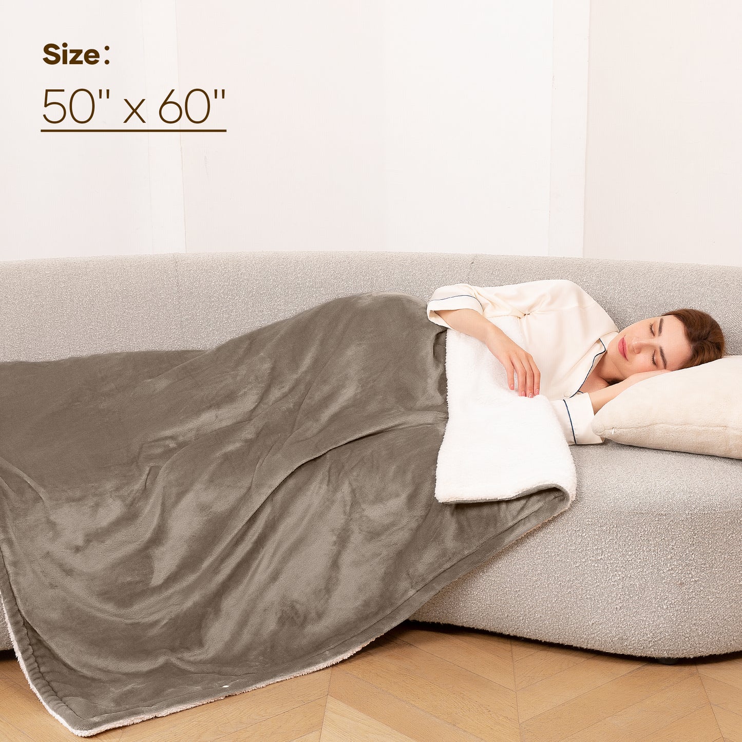 Maxkare 50" x 60" Electric Throw Blanket with 6 Heating Levels & 4H Auto-off, Machine Washable, Linen & White