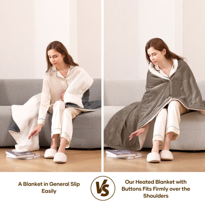 Maxkare 50" x 60" Electric Throw Blanket with 6 Heating Levels & 4H Auto-off, Machine Washable, Linen & White