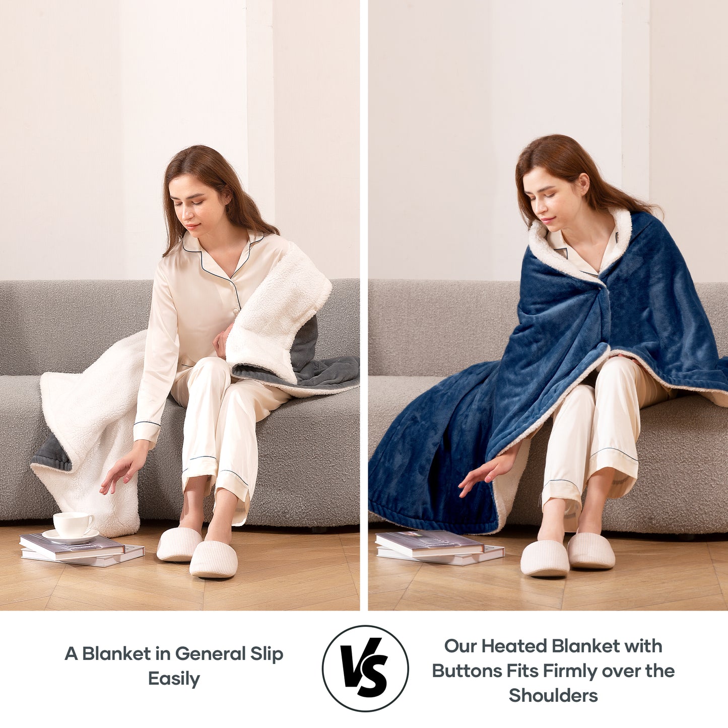 MaxKare Electric Throw Blanket 50" x 60" with 6 Heating Levels & 5 Timer Settings, ETL Certification, Flannel & Sherpa, Blue & White