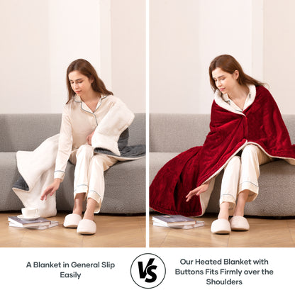 MaxKare Electric Throw Blanket 50" x 60" with 6 Heating Levels & 5 Timer Settings ETL Certification, Flannel & Sherpa, Red & White