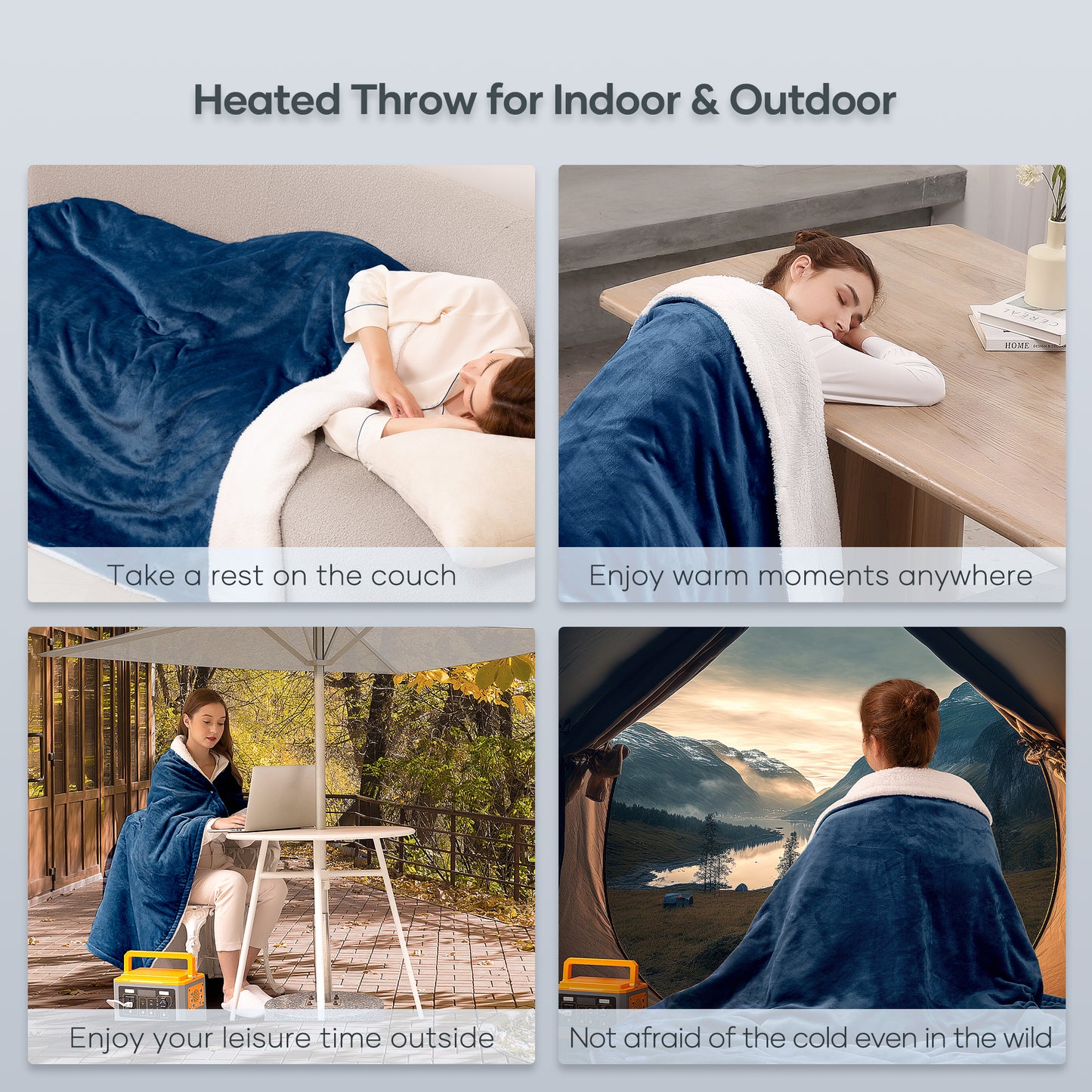 MaxKare Electric Throw Blanket 50" x 60" with 6 Heating Levels & 5 Timer Settings, ETL Certification, Flannel & Sherpa, Blue & White