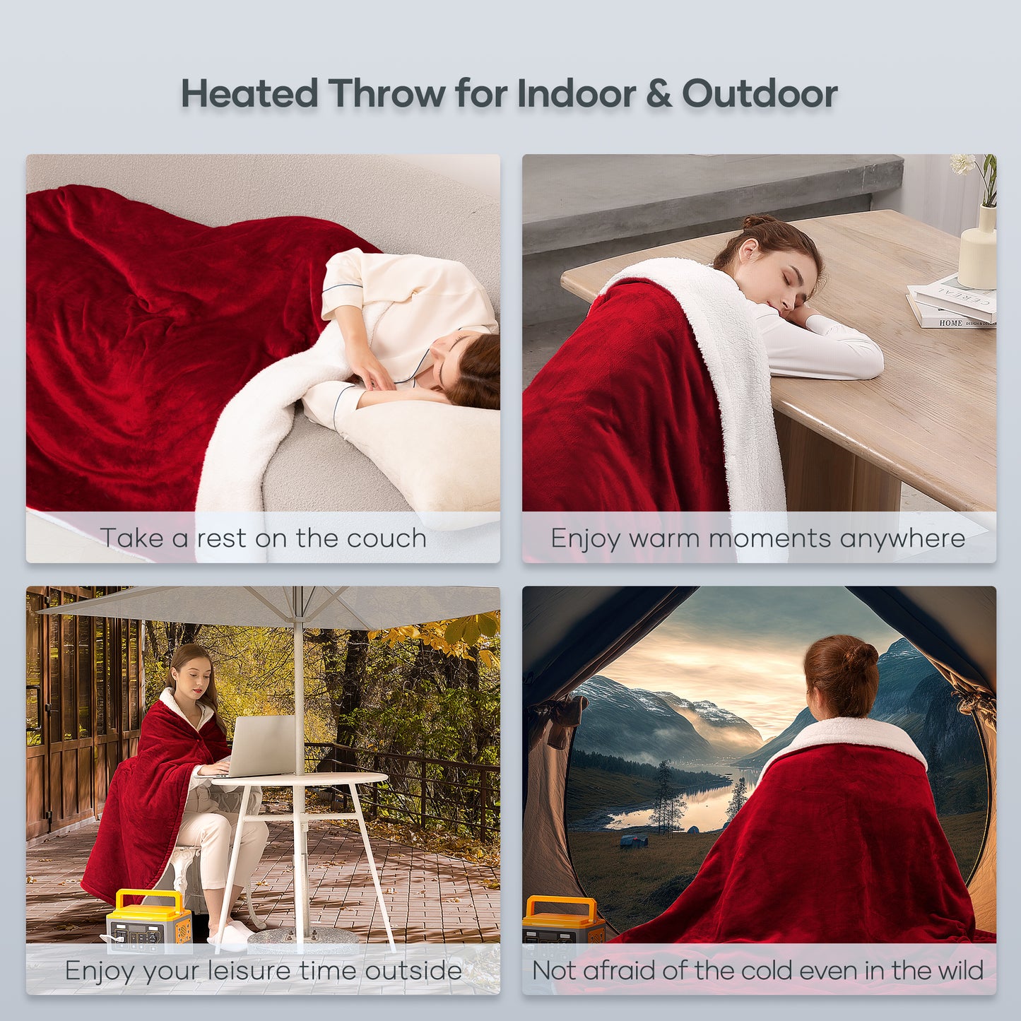 MaxKare Electric Throw Blanket 50" x 60" with 6 Heating Levels & 5 Timer Settings ETL Certification, Flannel & Sherpa, Red & White